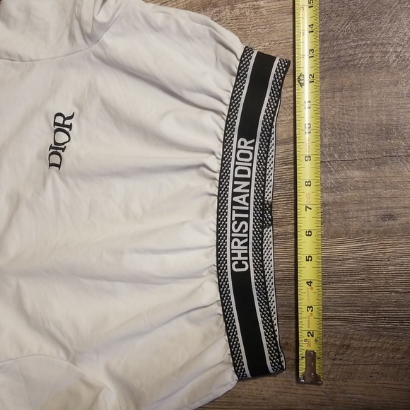 Christian Dior Cropped top White Blue Logo on Neck and at Bottom of shirt - Picture 4 of 14